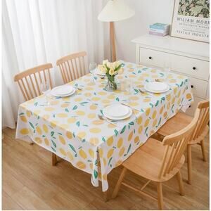 Lemon and Leaves Vinyl Table Cloth 60 x 102” Rectangular Flannel Backing